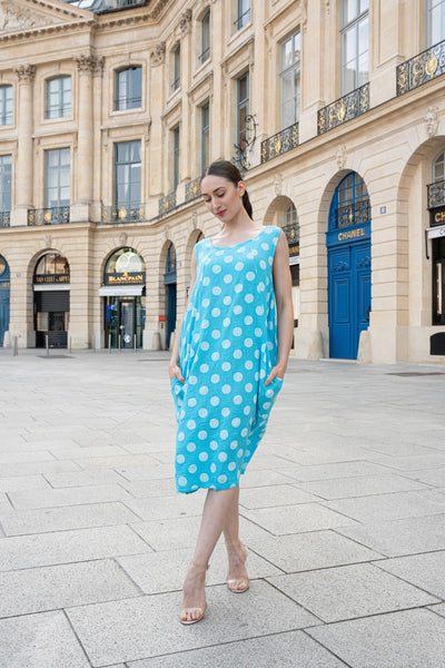 Sleeveless Polka Dot Cotton Dress - Italian
