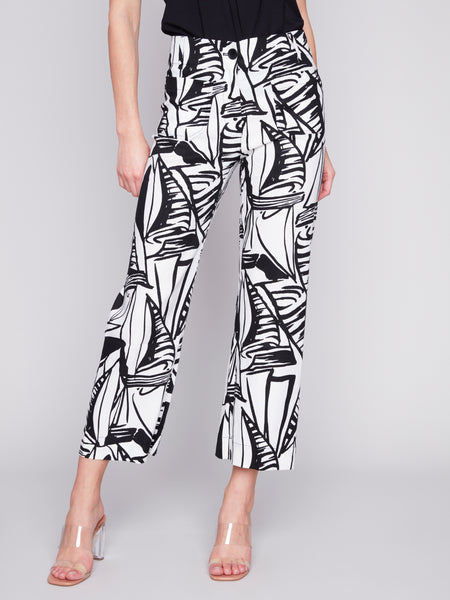 Cropped Linen Print Pants