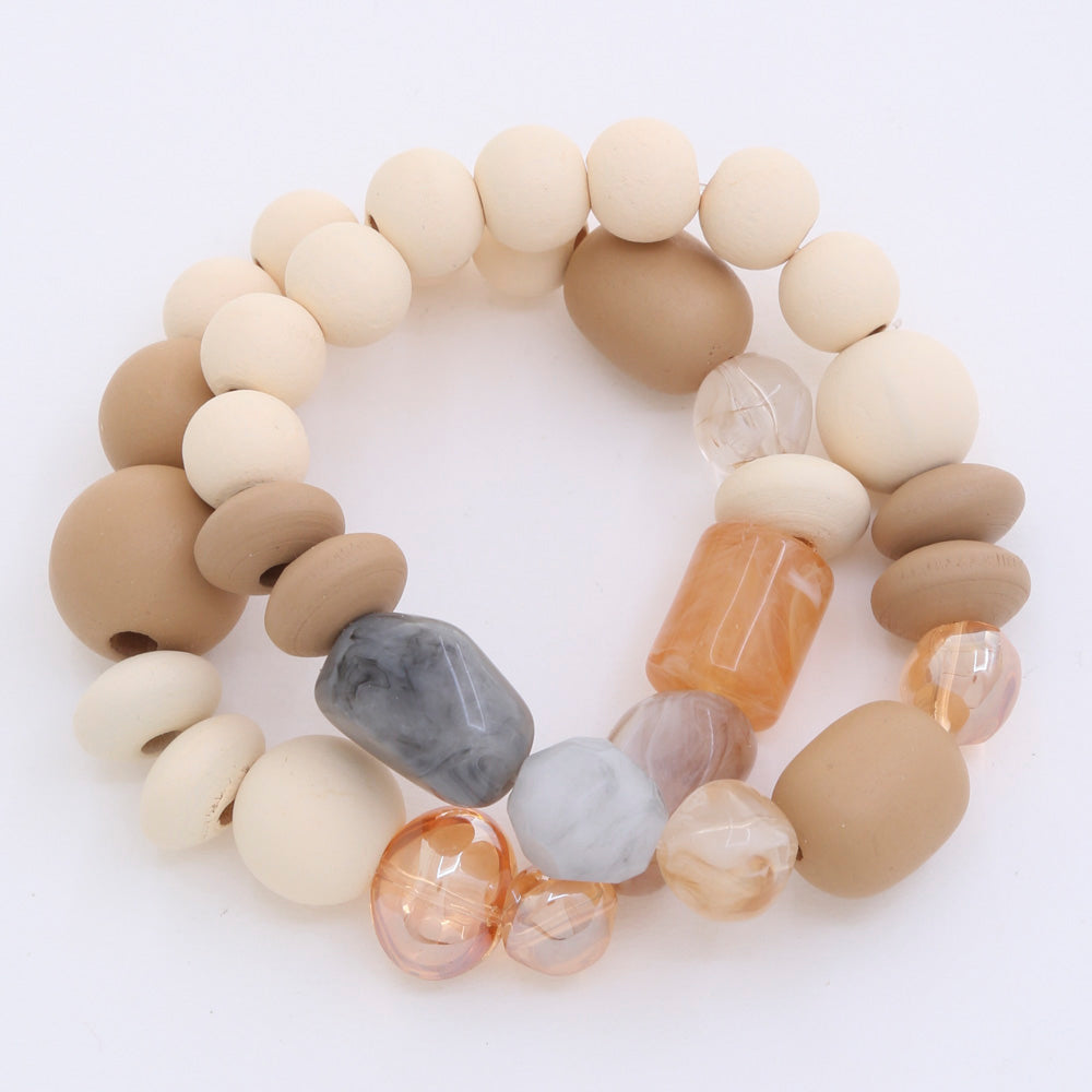 Color Wood Beaded Bracelet Set