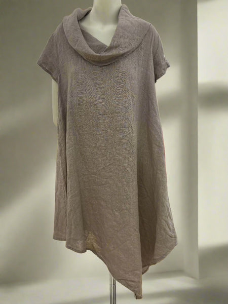 Cowl Neck Asymmetric Linen Dress
