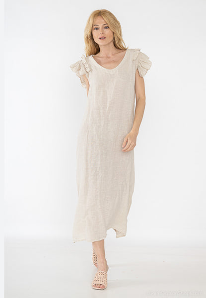 Short Sleeve Long Linen Dress - Italian