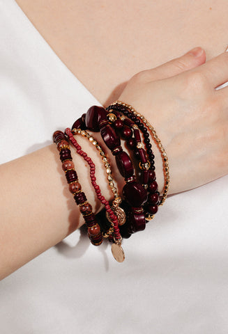 Burgundy Beaded Bracelet Set