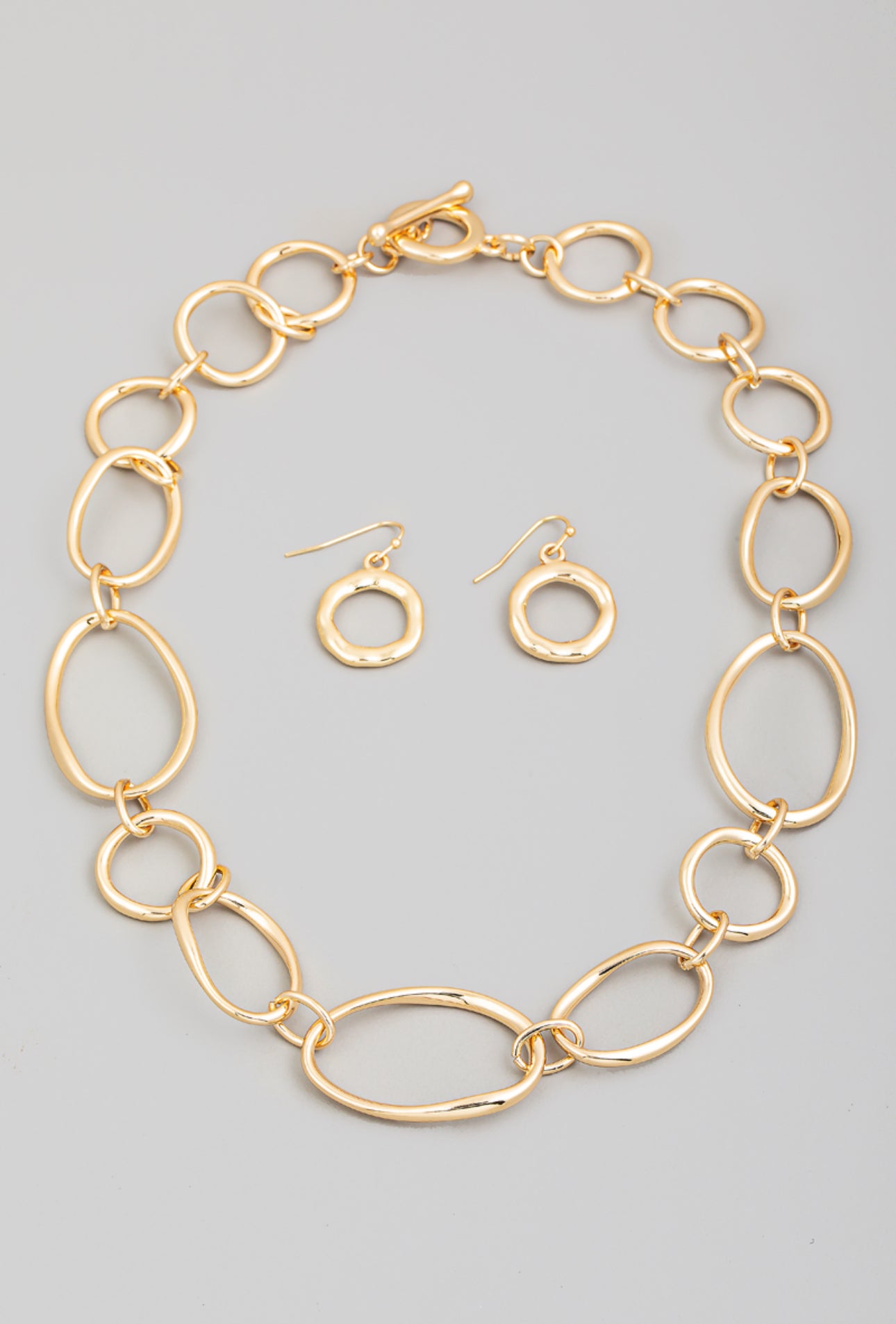 Large Metallic Oval Chain Link Necklace Set