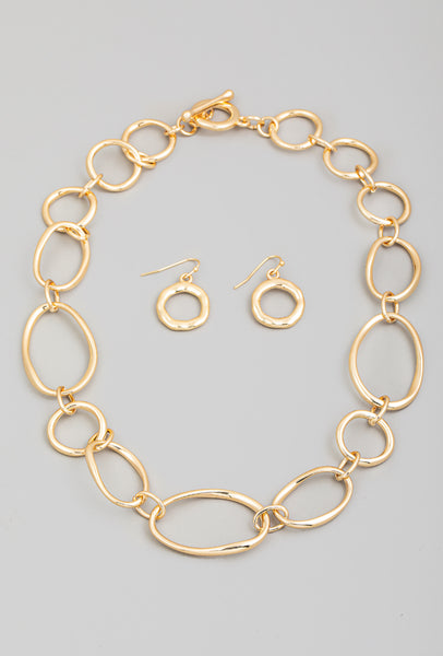 Large Metallic Oval Chain Link Necklace Set