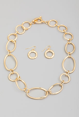 Large Metallic Oval Chain Link Necklace Set