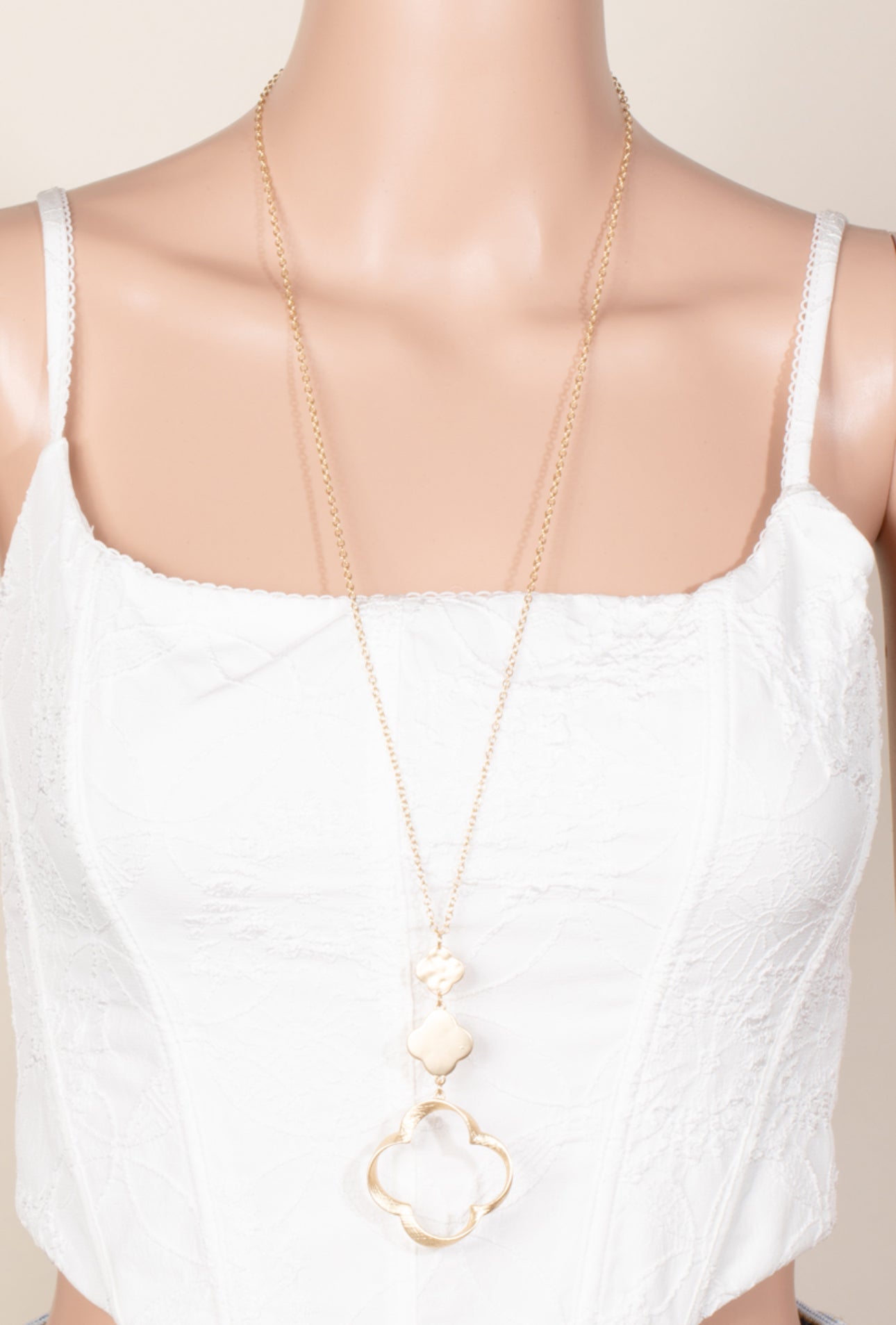 Tiered Clover Pendant Long Chain Necklace