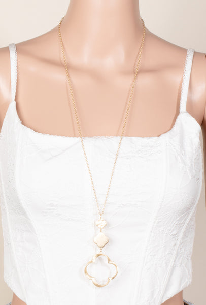 Tiered Clover Pendant Long Chain Necklace