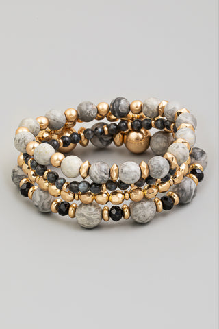 Metallic And Stone Beaded Bracelet Set