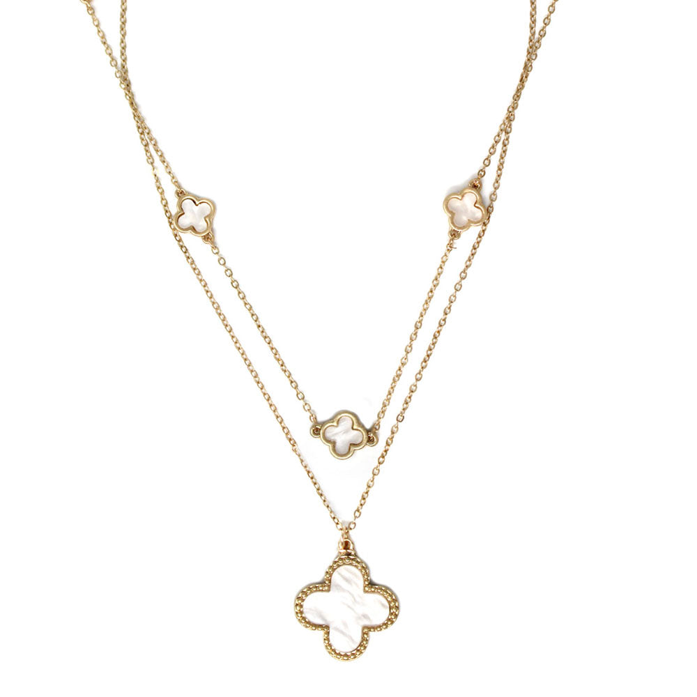 2 Layered Metal Chain Clover Pendant Necklace