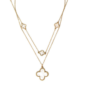 2 Layered Metal Chain Clover Pendant Necklace