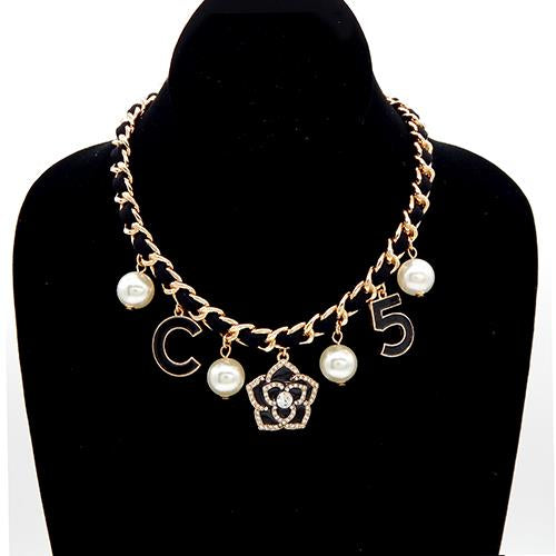 Flower Pearl Multi Charm Necklace