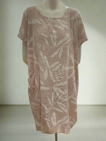 Short Sleeve Cotton& Linen  Print Dress - Italian