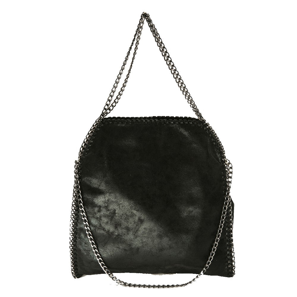 Chain Trim Faux-Leather Bag