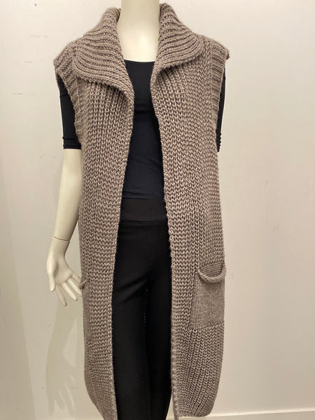 Long Knit Open Front Vest - Italian